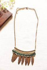 Gold and Bronze Toned Leaf Metal Charms Long Chain Necklace