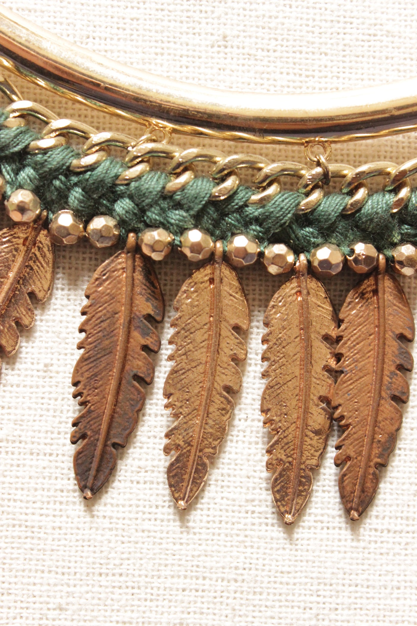 Gold and Bronze Toned Leaf Metal Charms Long Chain Necklace