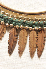 Gold and Bronze Toned Leaf Metal Charms Long Chain Necklace