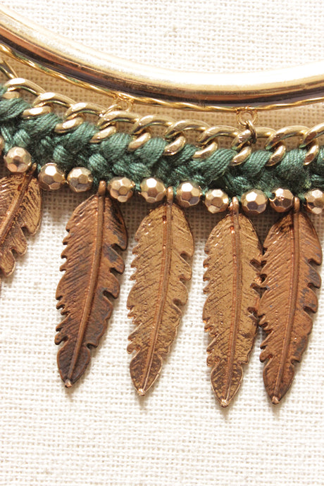 Gold and Bronze Toned Leaf Metal Charms Long Chain Necklace