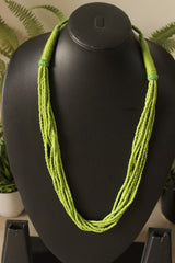 Green Beads Braided in Fabric Threads Necklace
