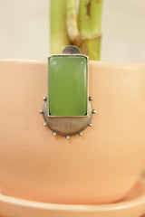 Clear Sea Green Statement Center Stone Embedded Oxidised Finish Brass Stud Earrings