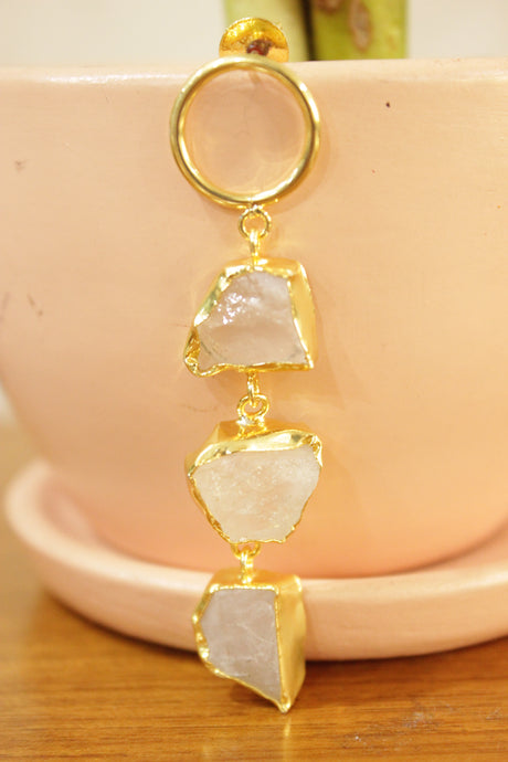Ivory Natural Gemstones Embedded Gold Finish 4 Layer Brass Dangler Earrings