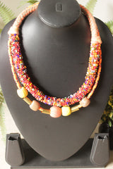 Multi-Color Beaded with Fabric Beads and Metal Charms 2 Layer Necklace