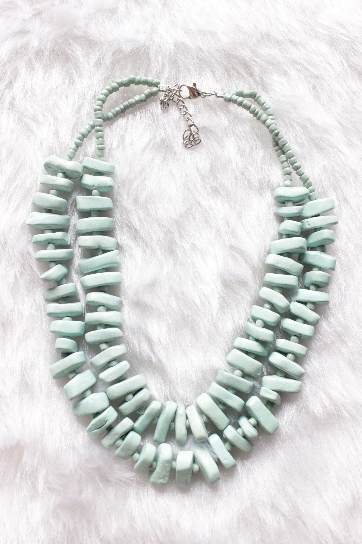 Turquoise Abstract Shape Clay Beads 2 Layer Necklace