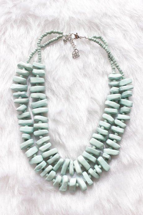 Turquoise Abstract Shape Clay Beads 2 Layer Necklace