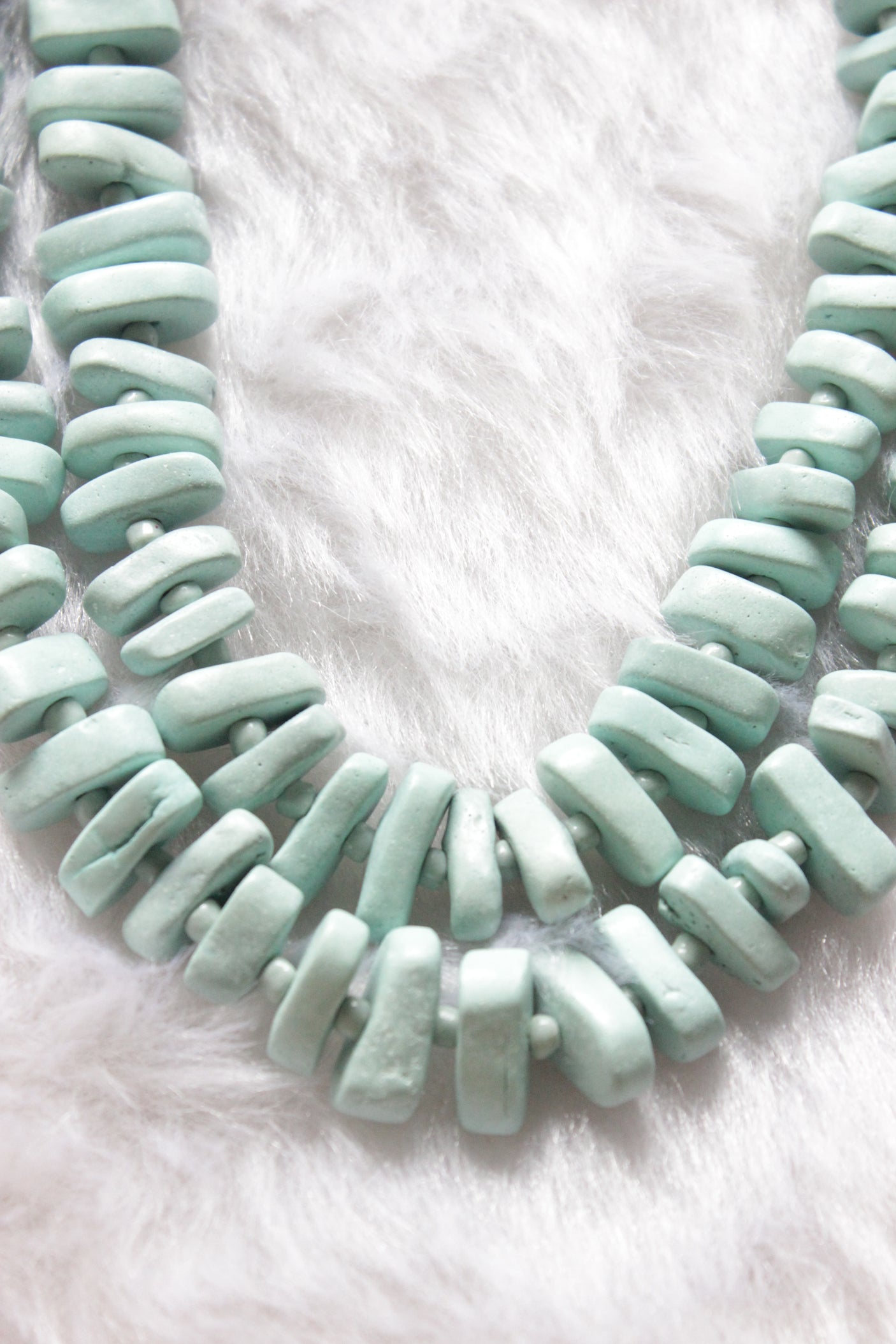 Turquoise Abstract Shape Clay Beads 2 Layer Necklace