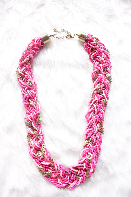 Shades of Pink Mesh Braided Beads Handmade Necklace