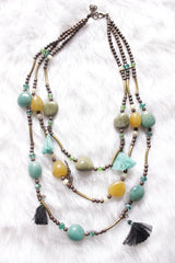 Braided Acrylic Beads with Metal Beads and Charms Necklace