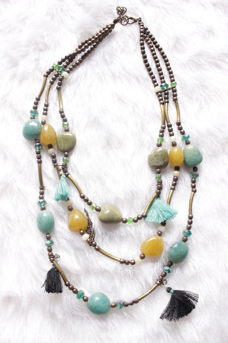 Braided Acrylic Beads with Metal Beads and Charms Necklace