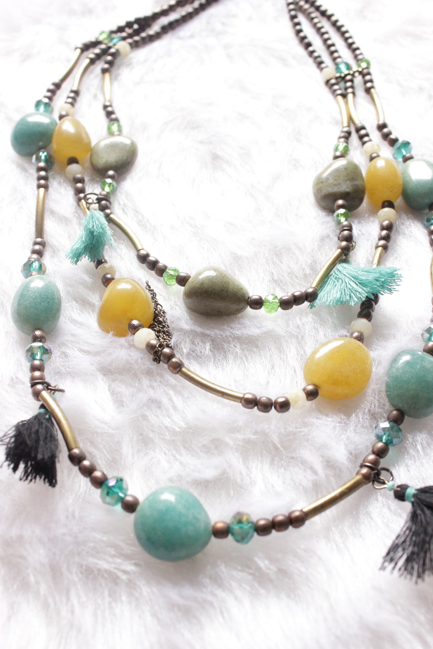 Braided Acrylic Beads with Metal Beads and Charms Necklace