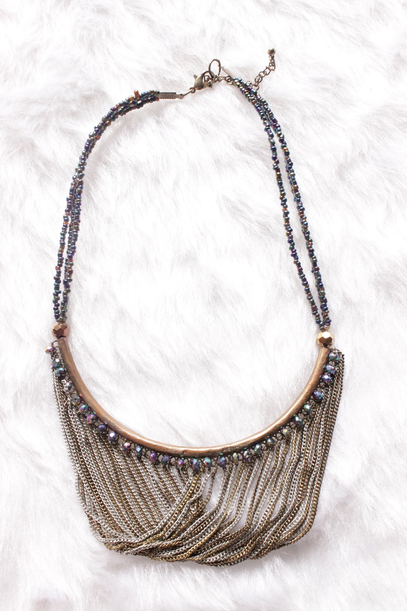 Hasli Style Long Necklace with Metal Chains and Beads
