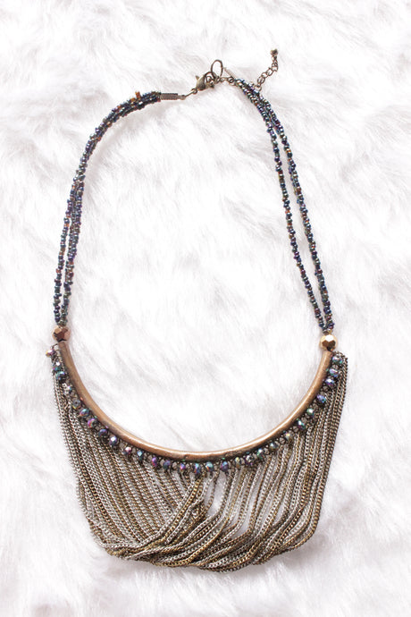 Hasli Style Long Necklace with Metal Chains and Beads