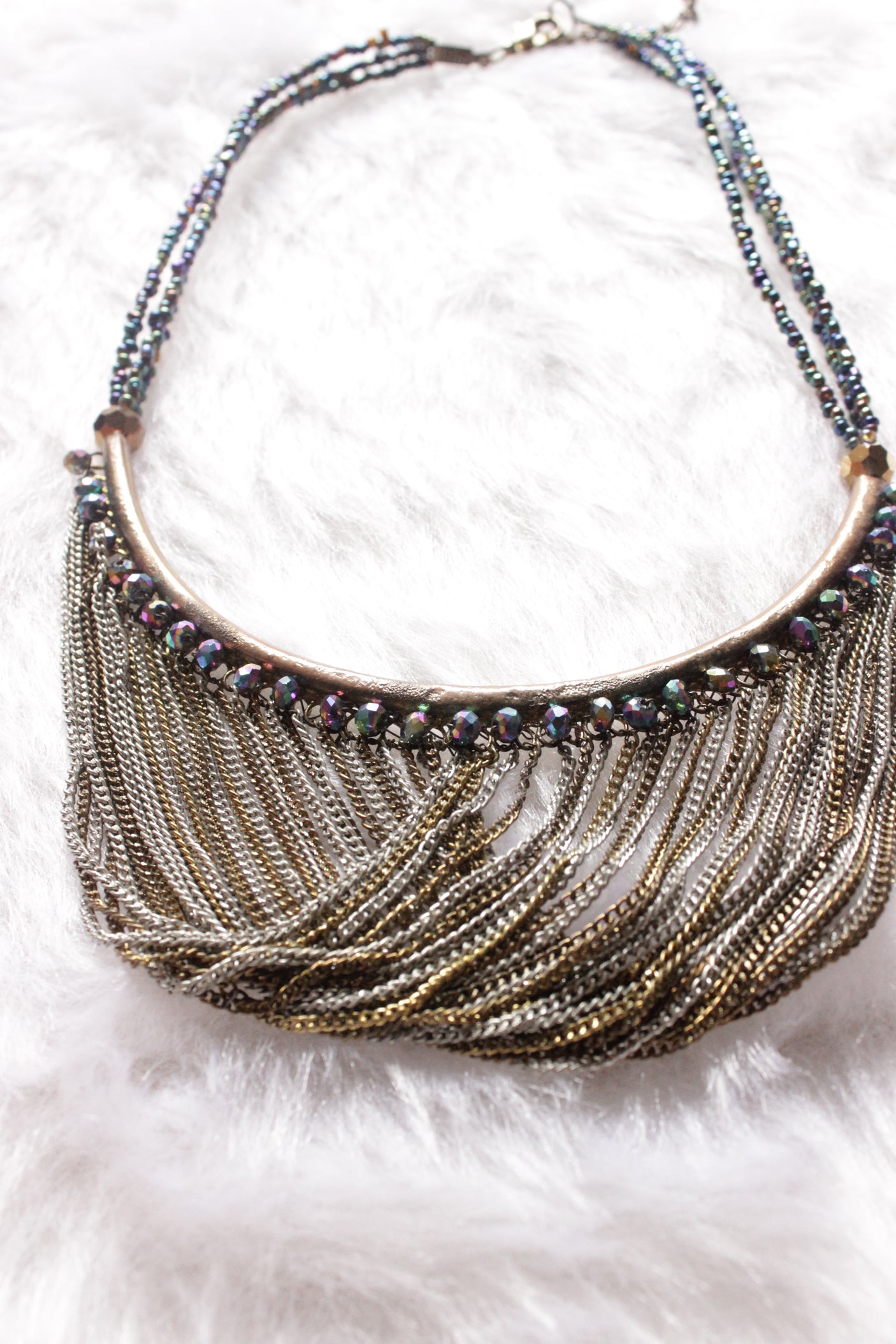 Hasli Style Long Necklace with Metal Chains and Beads