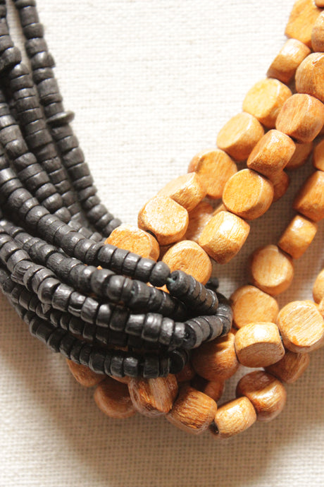 Half and Half Black and Brown Wooden Beads Handmade Necklace