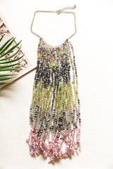 Multi-Color Glass Beads Hand Braided Long Multi-Layer Choker Necklace