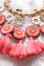 Load image into Gallery viewer, Hand Braided Pink &amp; Orange Beads Long Necklace
