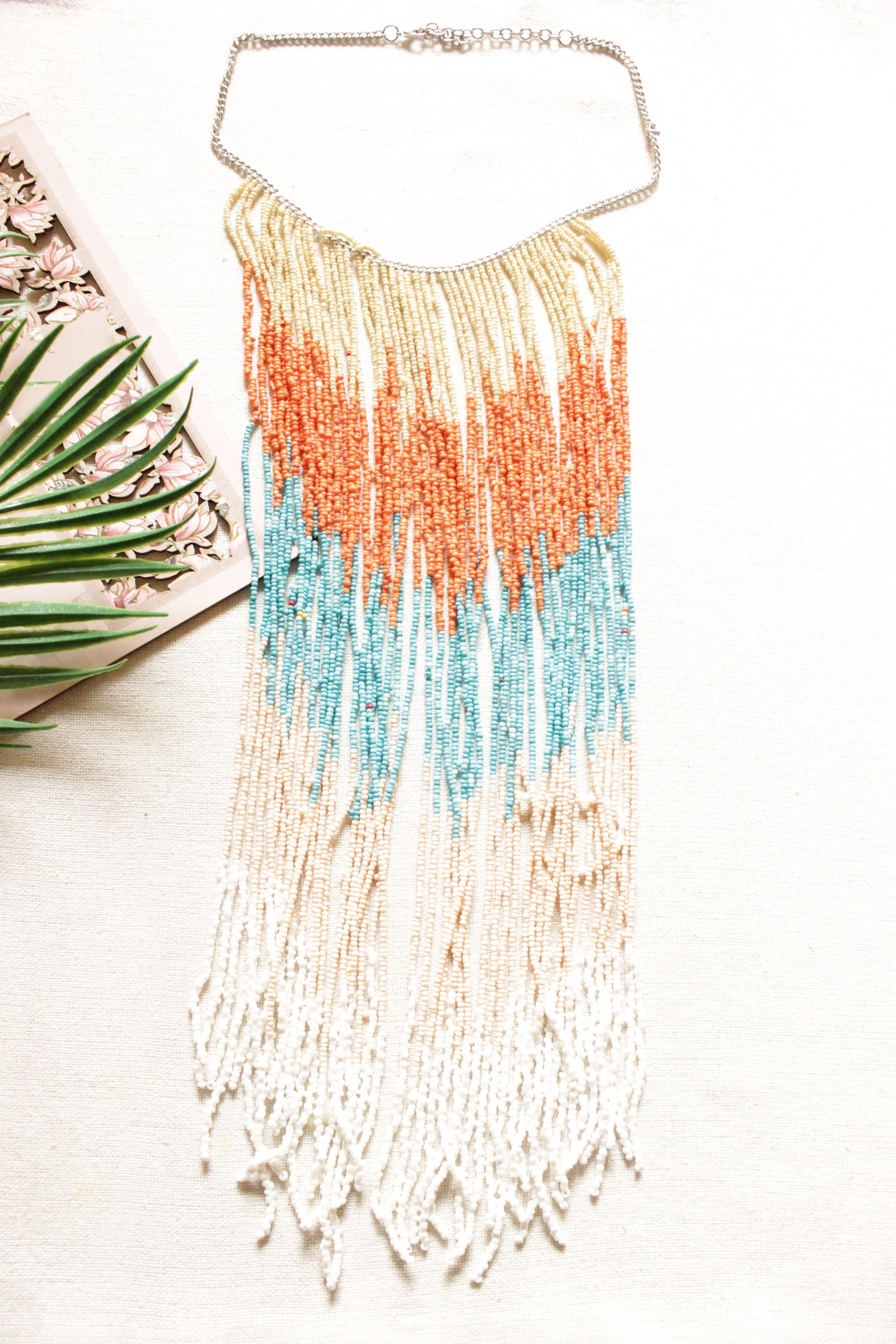 Multi-Color Earthy Shades Beads Hand Braided Long Multi-Layer Choker Necklace