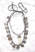 Load image into Gallery viewer, Vintage Stamped Metal Coins 2 Layer Long Necklace

