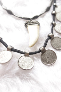 Vintage Stamped Metal Coins 2 Layer Long Necklace