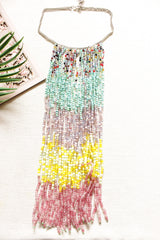Multi-Color Glass Beads Hand Braided Long Multi-Layer Choker Necklace