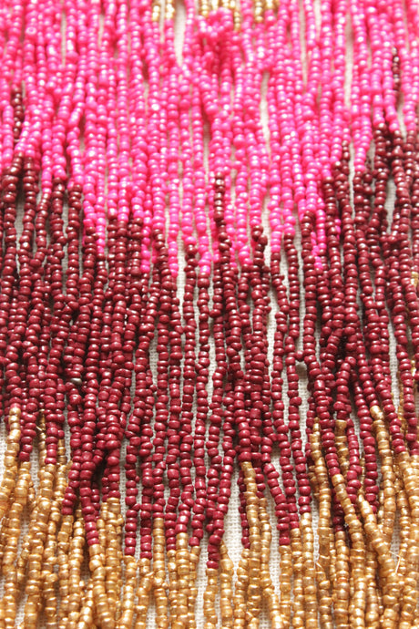 Maroon, Pink and Gold Beads Hand Braided Long Multi-Layer Choker Necklace