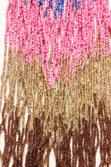 Shades of Blue, Pink and Gold Beads Hand Braided Long Multi-Layer Choker Necklace