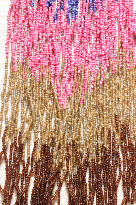 Shades of Blue, Pink and Gold Beads Hand Braided Long Multi-Layer Choker Necklace