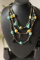 Braided Acrylic Beads with Metal Beads and Charms Necklace