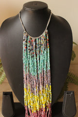 Multi-Color Glass Beads Hand Braided Long Multi-Layer Choker Necklace