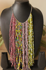 Multi-Color Glass and Acrylic Beads Hand Braided Long Multi-Layer Choker Necklace