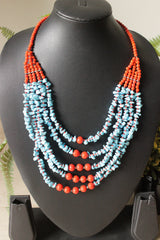 Turquoise and Red Acrylic Beads Vibrant 5 Layer Necklace