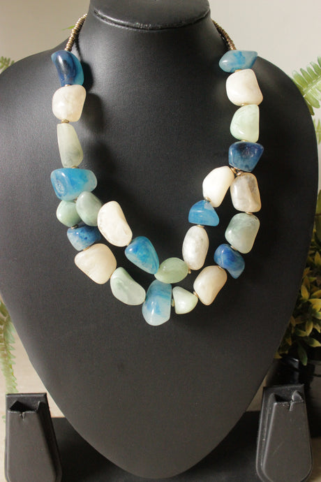White and Shades of Blue Big Acrylic Beads 2 Layer Necklace