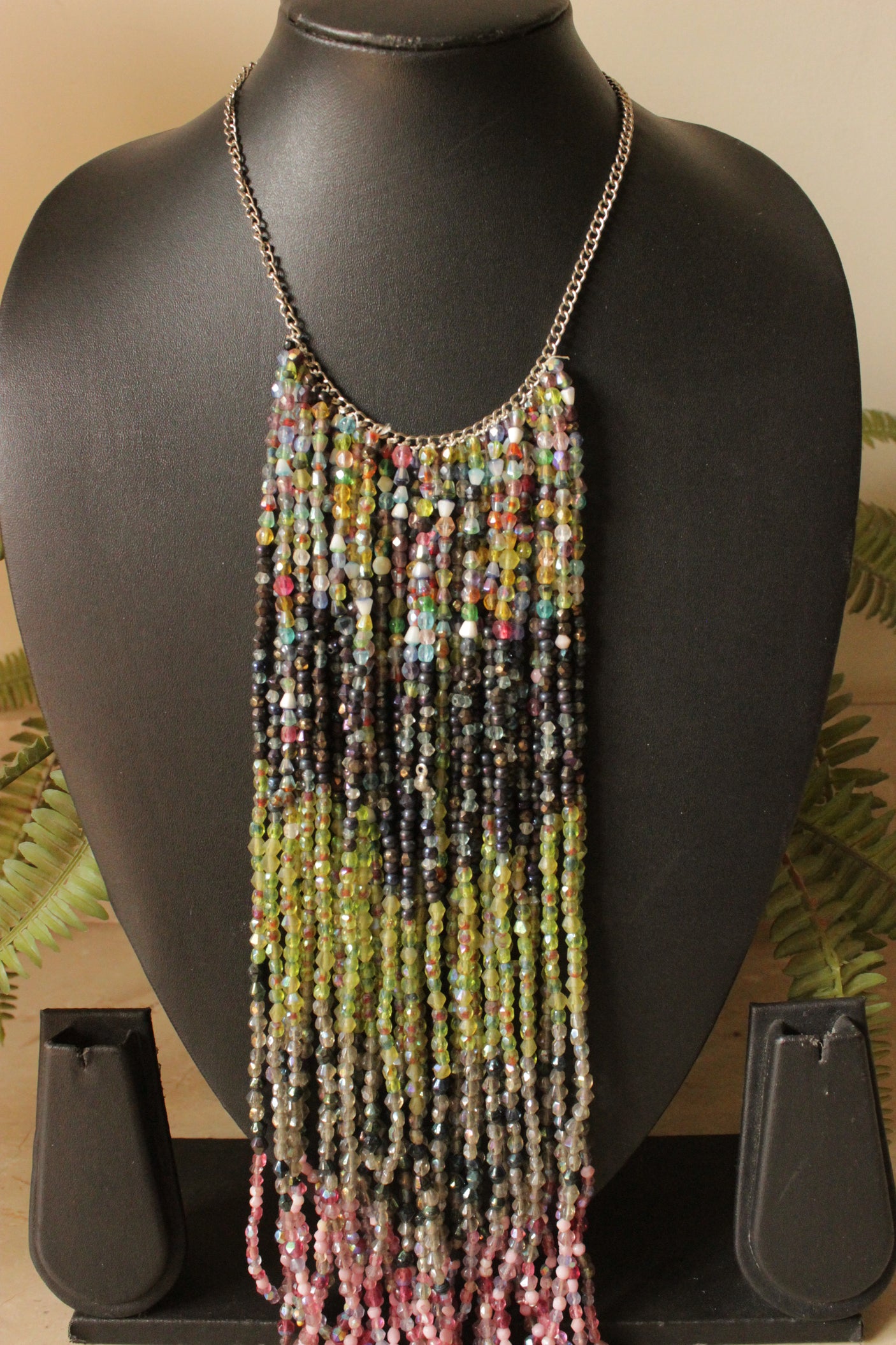 Multi-Color Glass Beads Hand Braided Long Multi-Layer Choker Necklace