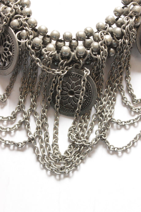 Ghungroo Beads and Metal Chain Strings Oxidised Finished Necklace