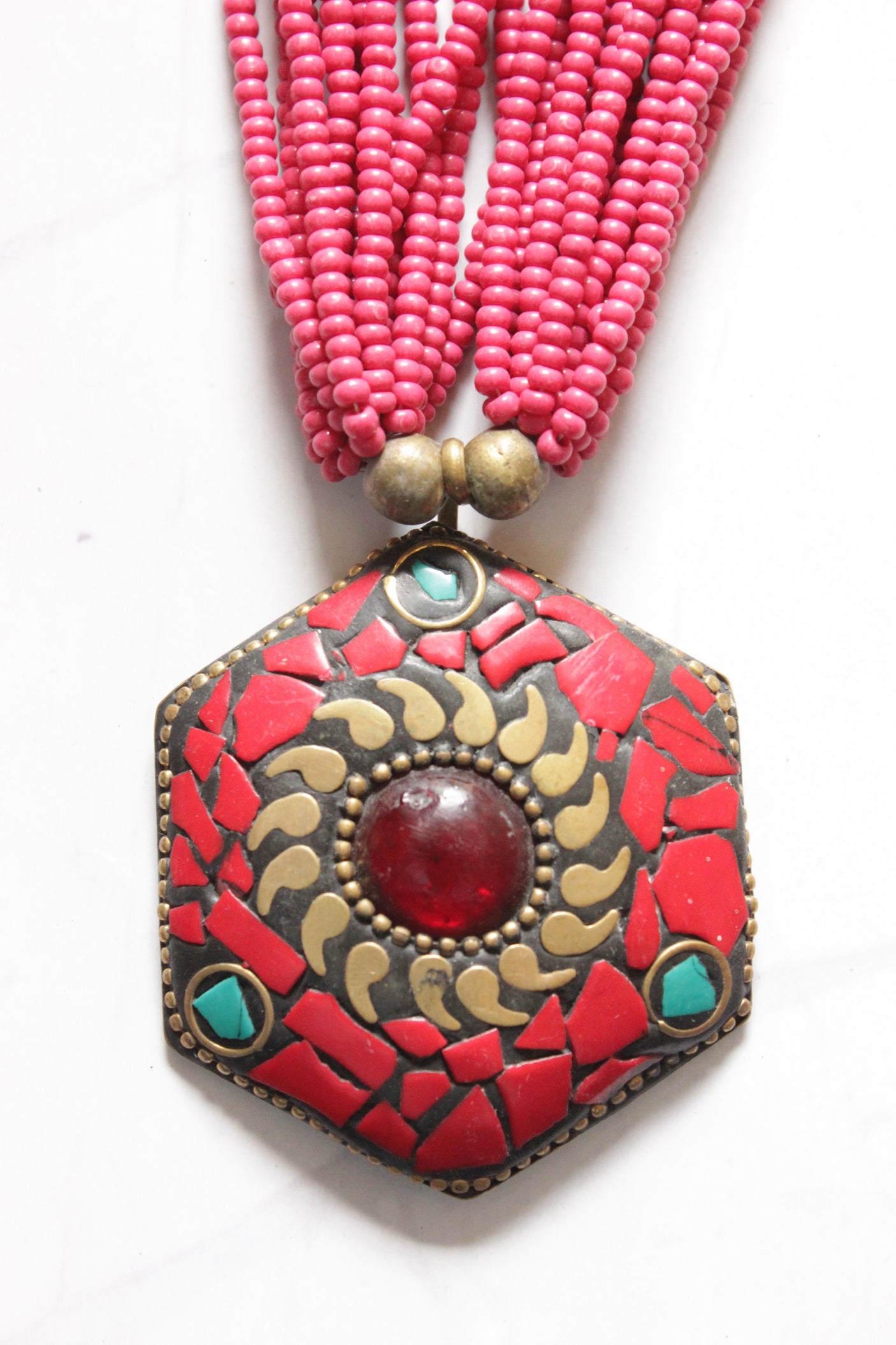 Shades of Red Multi-Layer Beaded Tibetan Necklace