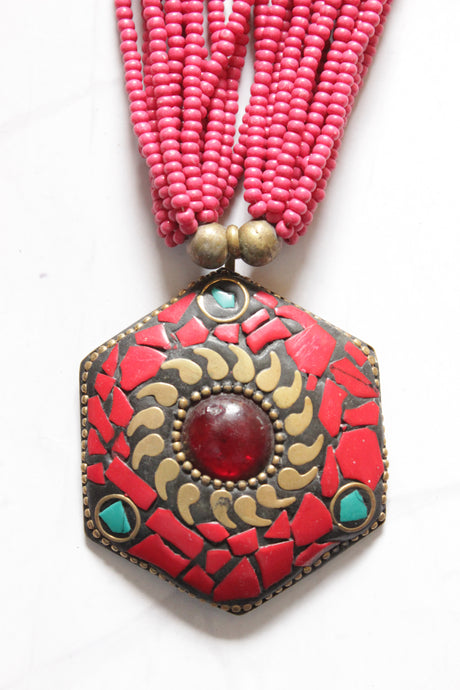 Shades of Red Multi-Layer Beaded Tibetan Necklace