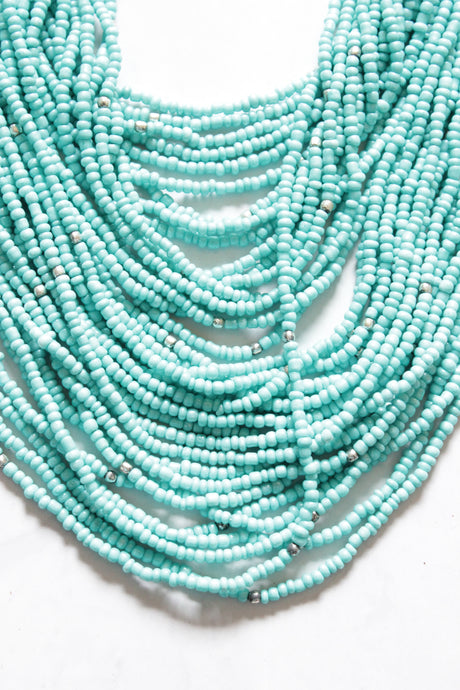Multi-Layer Blue Hand Braided Beads Necklace