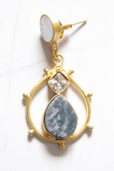 Natural Gemstones Embedded Gold Toned Brass Earrings