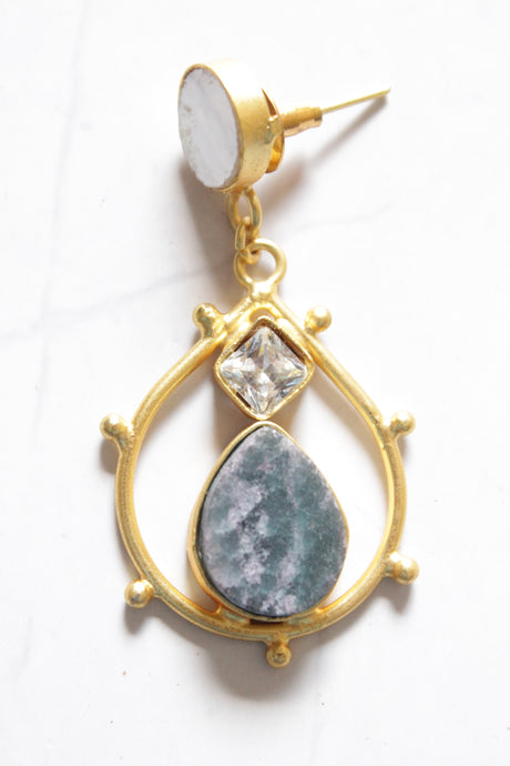 Natural Gemstones Embedded Gold Toned Brass Earrings