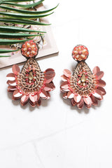Beads and Metal Rose Pink Shaded Tear Drop Earrings