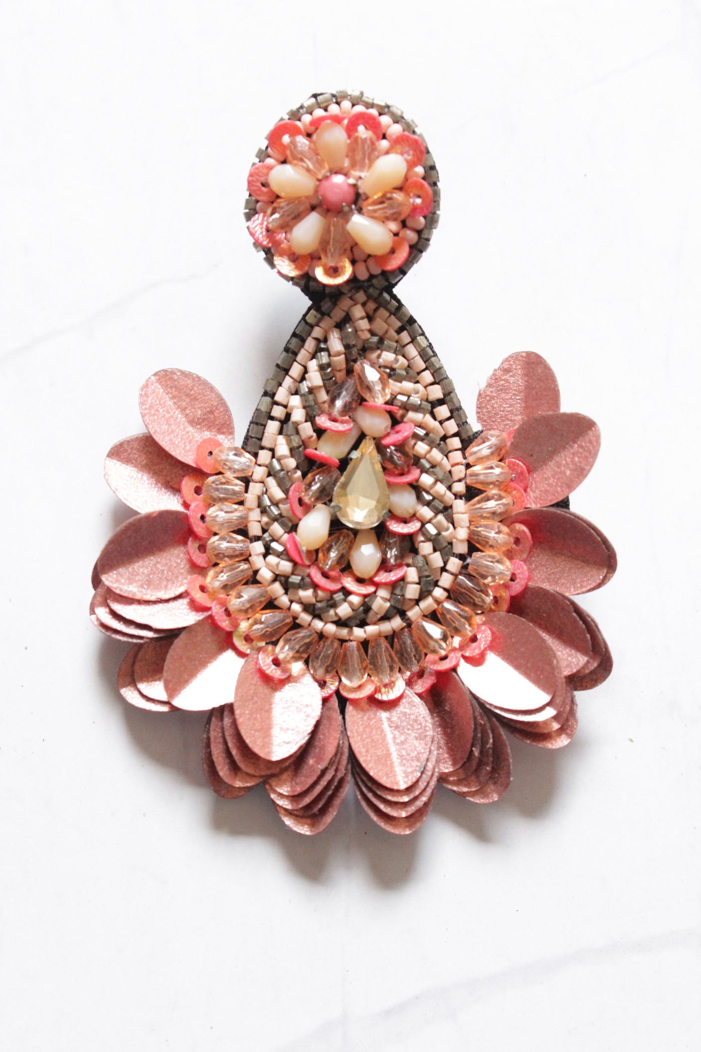 Beads and Metal Rose Pink Shaded Tear Drop Earrings