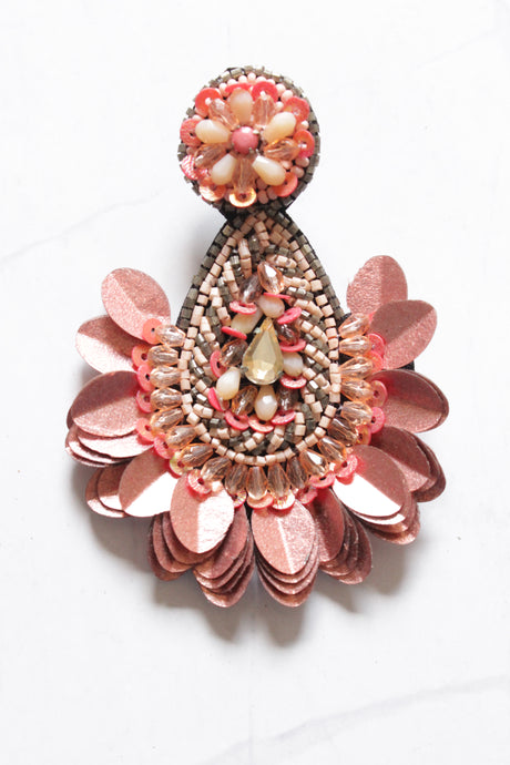 Beads and Metal Rose Pink Shaded Tear Drop Earrings