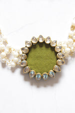 Load image into Gallery viewer, Fabric and Kundan Work Pendant with Bead Chains and Statement Earrings Choker Necklace
