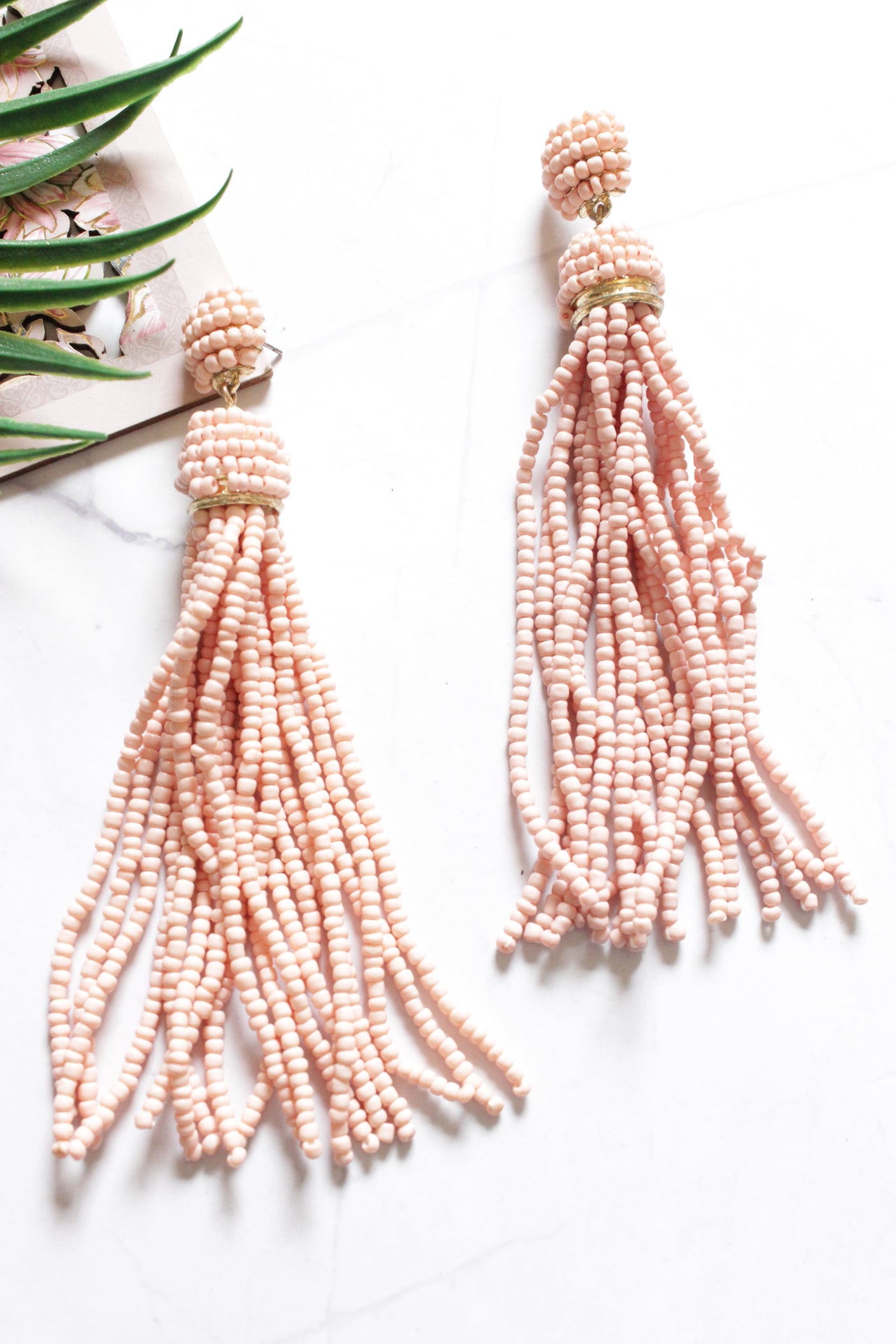 Peach Acrylic Beads Strings Dangler Earrings