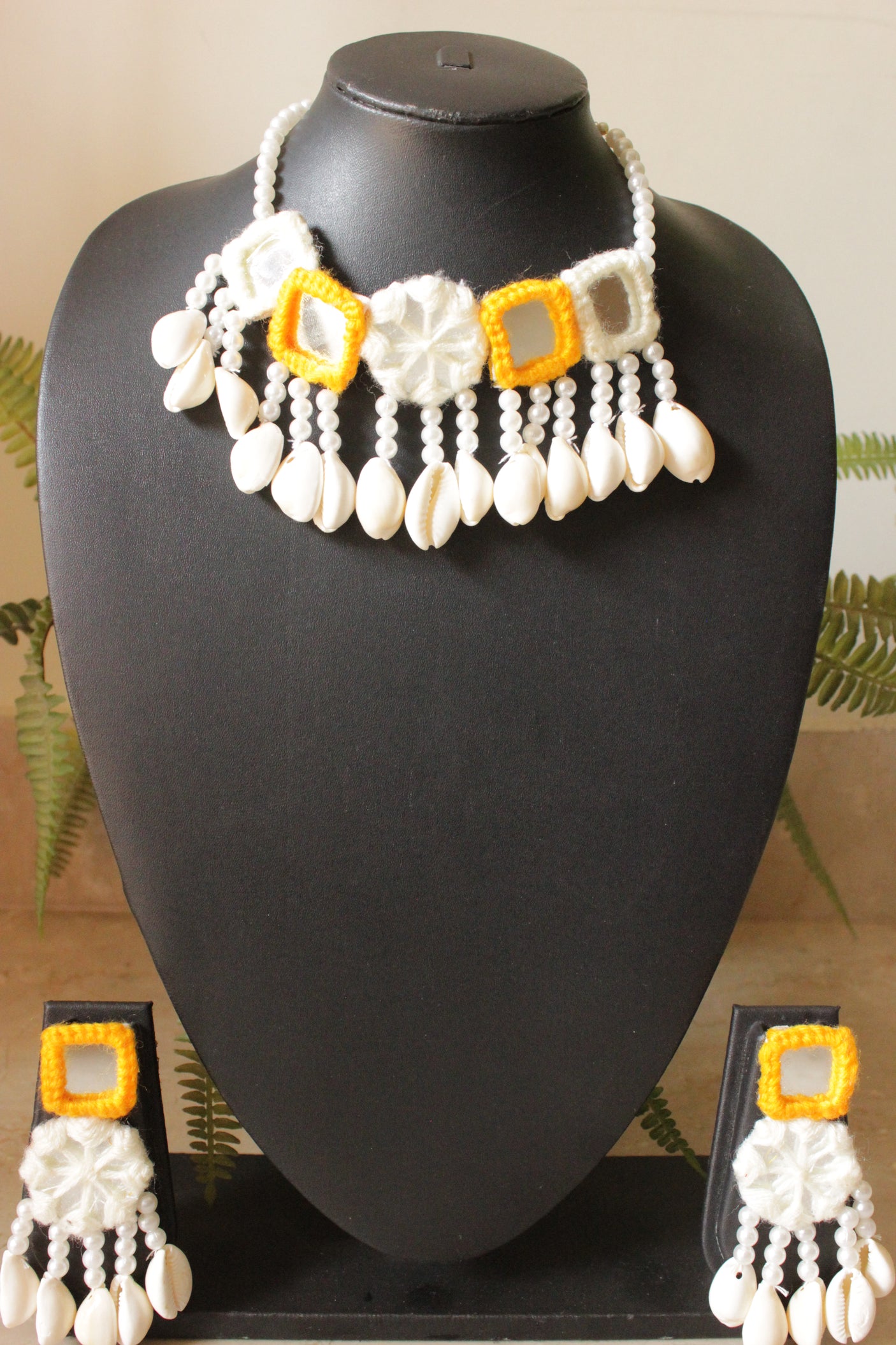 Mirror Work Hand Woven Threads Shell Work Choker Necklace