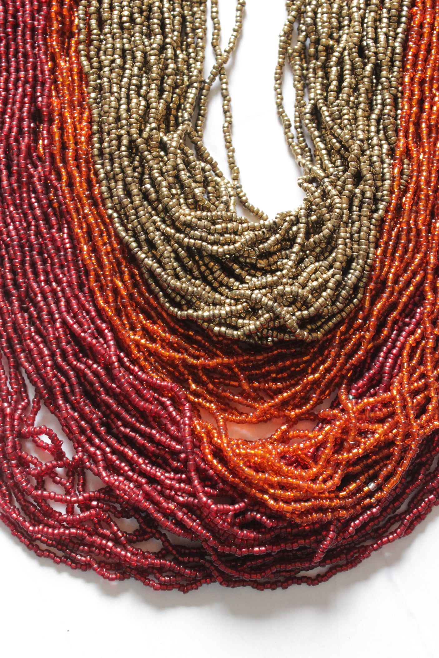 Bronze, Orange and Red Multi-Layer Hand Braided Necklace with Button Closure