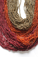 Bronze, Orange and Red Multi-Layer Hand Braided Necklace with Button Closure