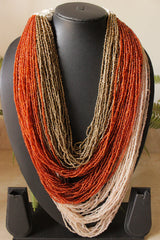 Bronze, Orange and Ivory Multi-Layer Hand Braided Necklace with Button Closure