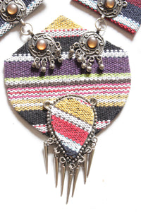 Jute Tribal Fabric Necklace Set Embellished with Oxidised Silver Metal Charms